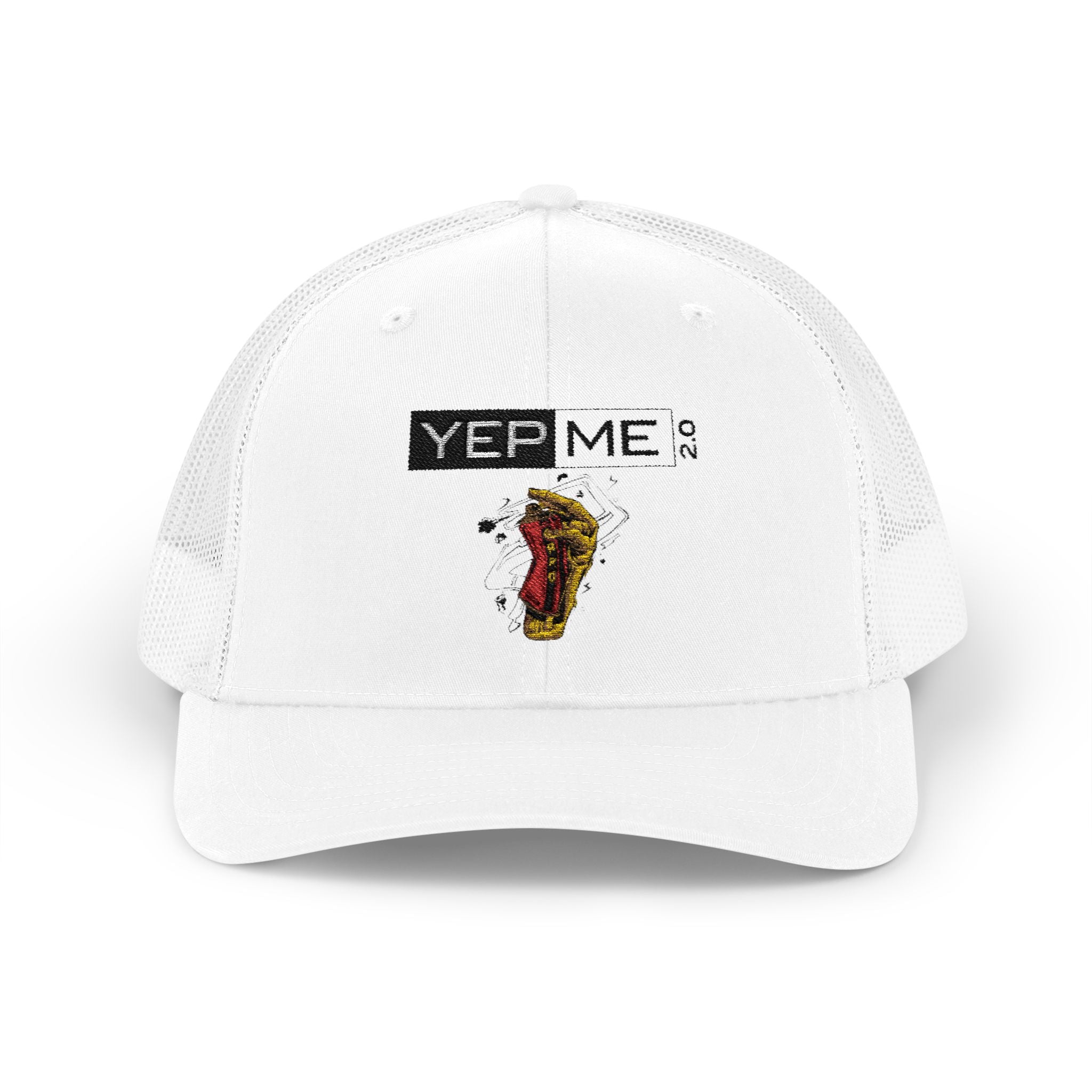 Yep Me Trucker Cap — White Snapback Hat with Retro Graphic