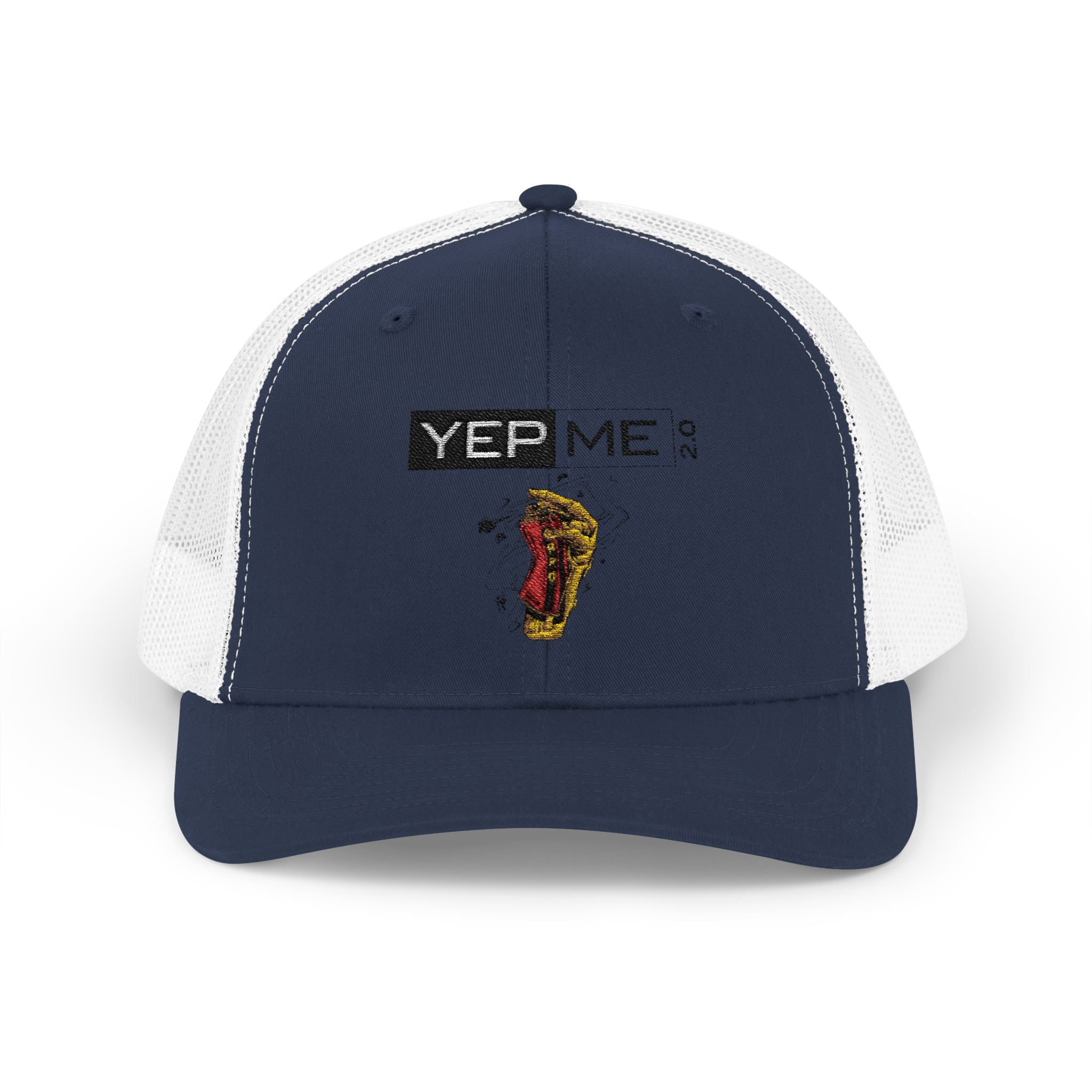 Yep Me Trucker Cap — White Snapback Hat with Retro Graphic
