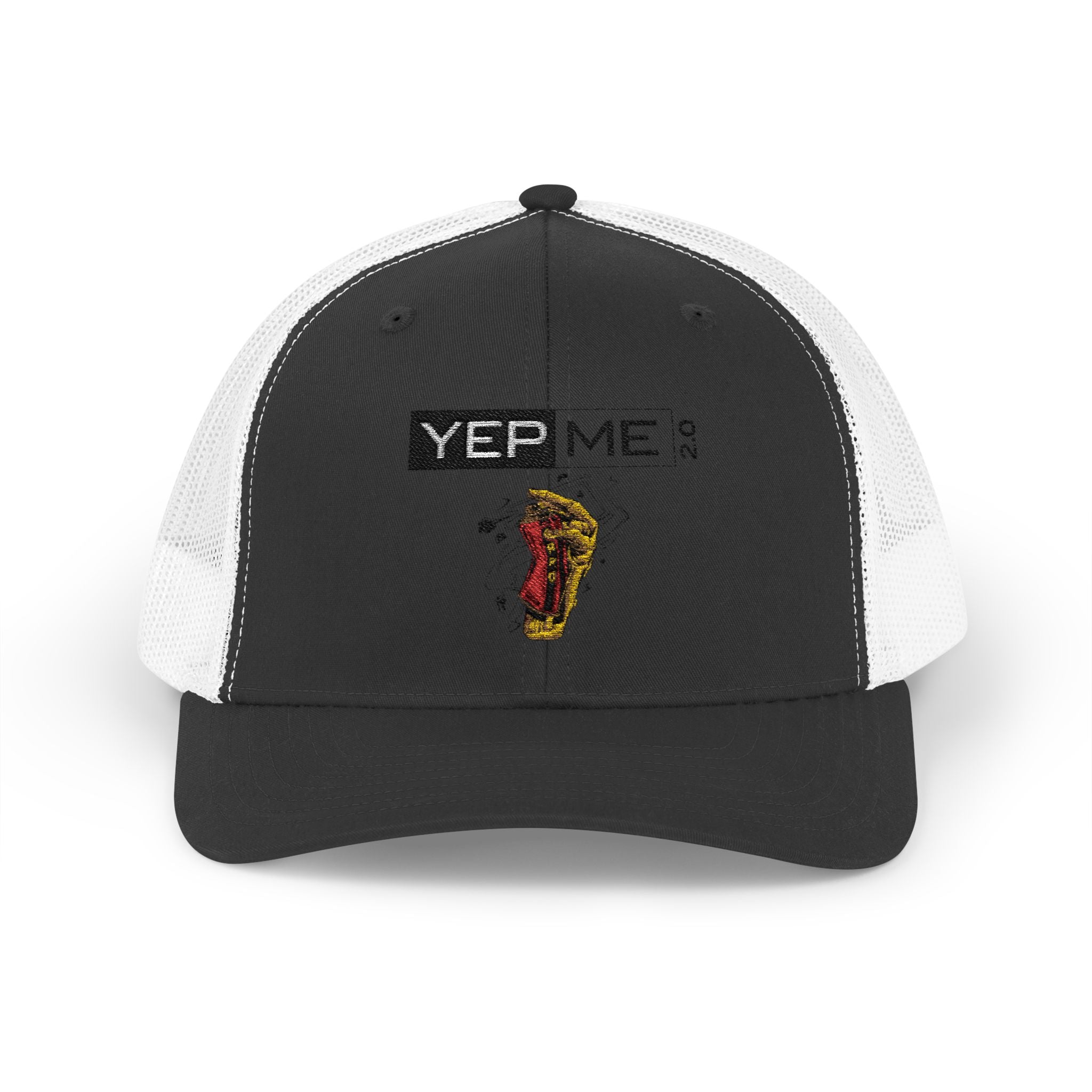Yep Me Trucker Cap — White Snapback Hat with Retro Graphic
